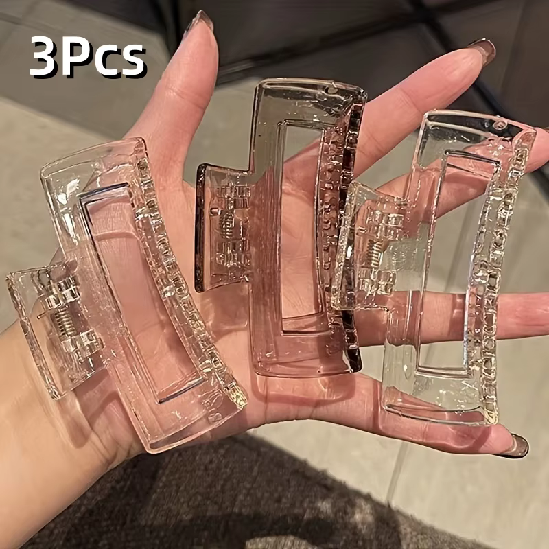 Grands pinces à cheveux élégantes pour femmes, 3 pièces, transparentes, rectangulaires, en forme de 
