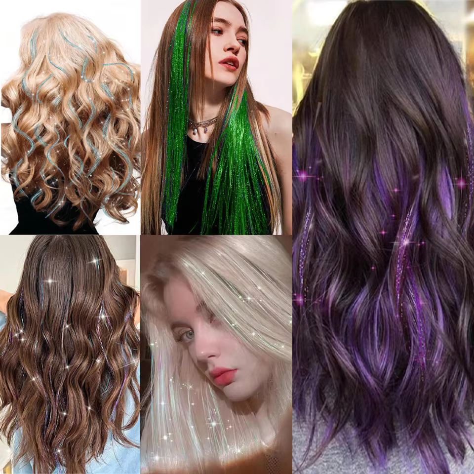 Kit d'extensions capillaires synthétiques Tinsel avec outils, mèches de cheveux 1200 brins, nickel é