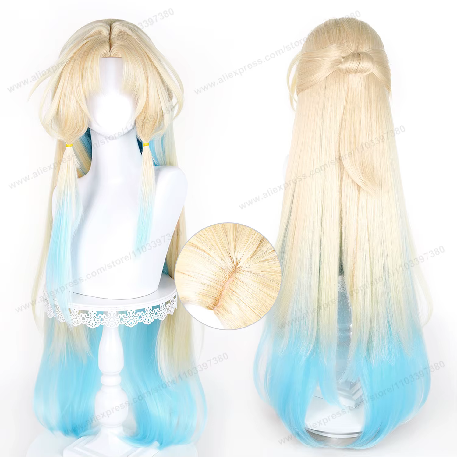 Perruque de cosplay HSR Pearl, 98 cm de long, bleu doré clair, pour femmes, perruque de cosplay anim