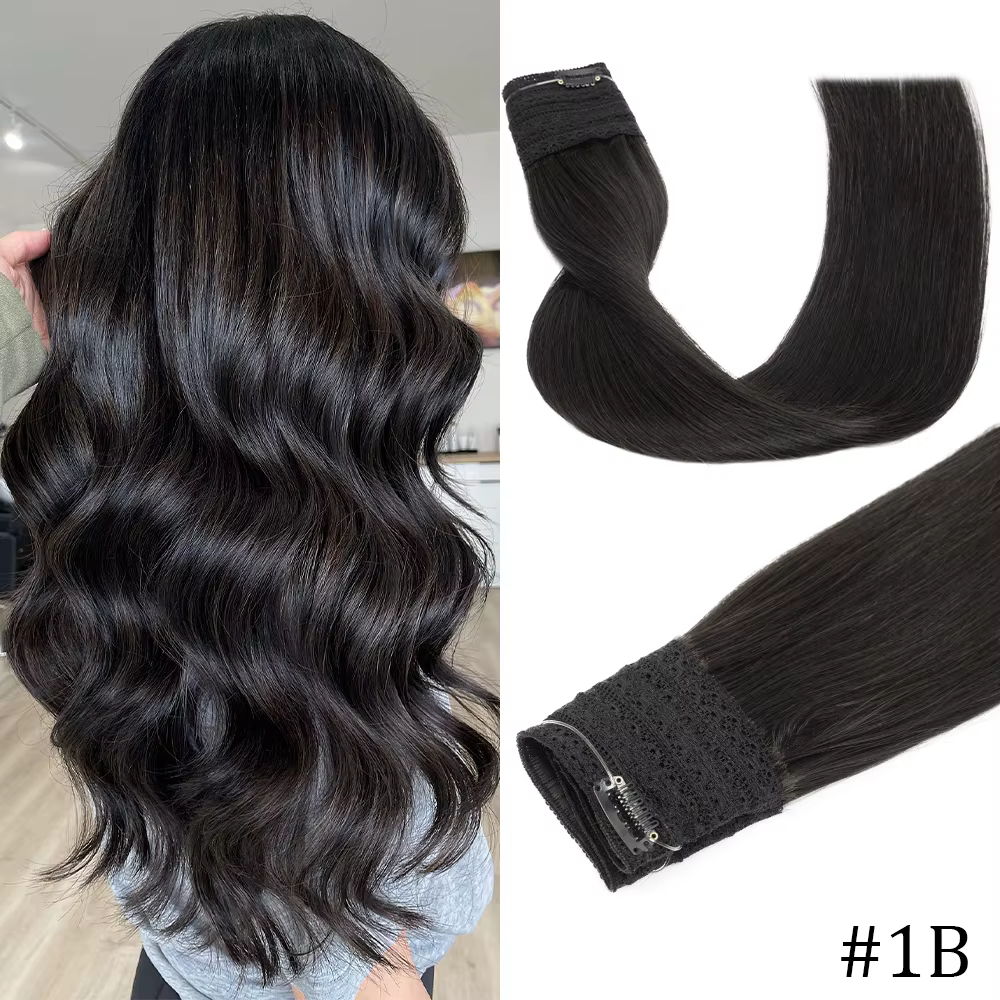 Extension de cheveux à clip invisible pour femme, cheveux humains naturels Remy Halo, ligne de fil d