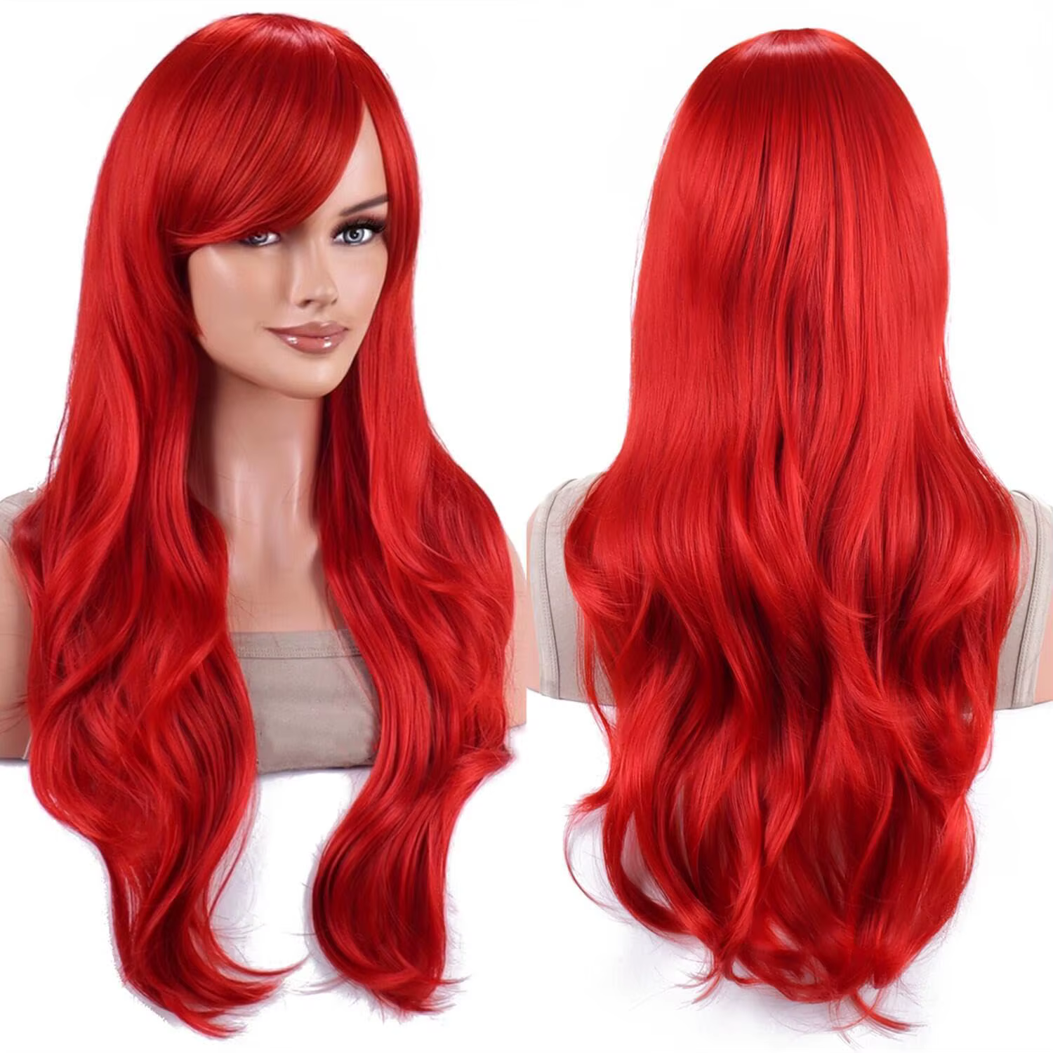 Perruque de sirène synthétique probeauty, perruque longue rouge bouclée ondulée, perruque de Costume