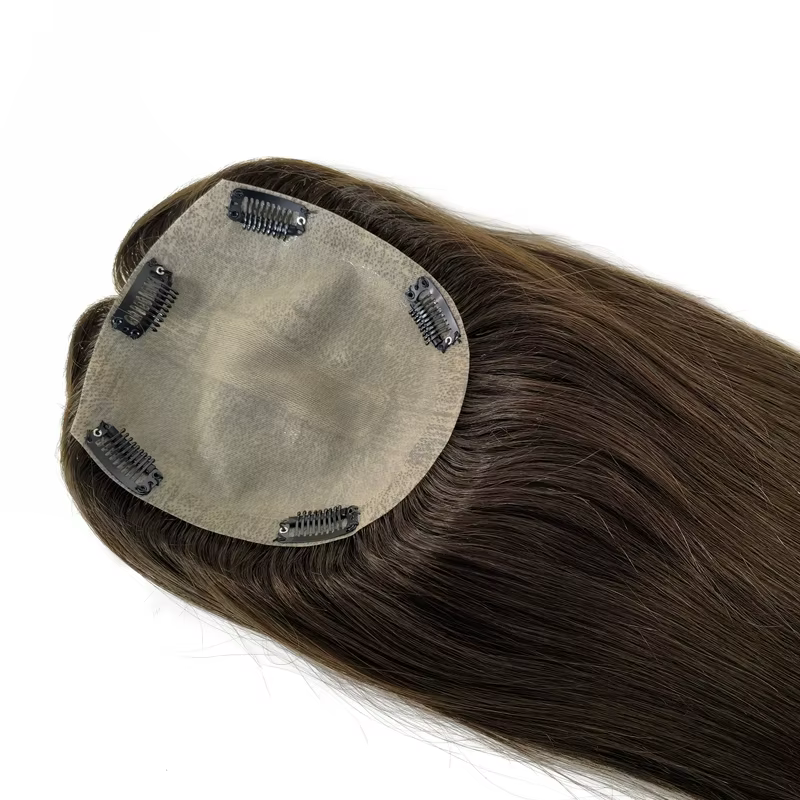 Topper de cheveux humains Remy en soie, 15x16CM, pour femmes, Base en soie lisse, Clip pour perte de