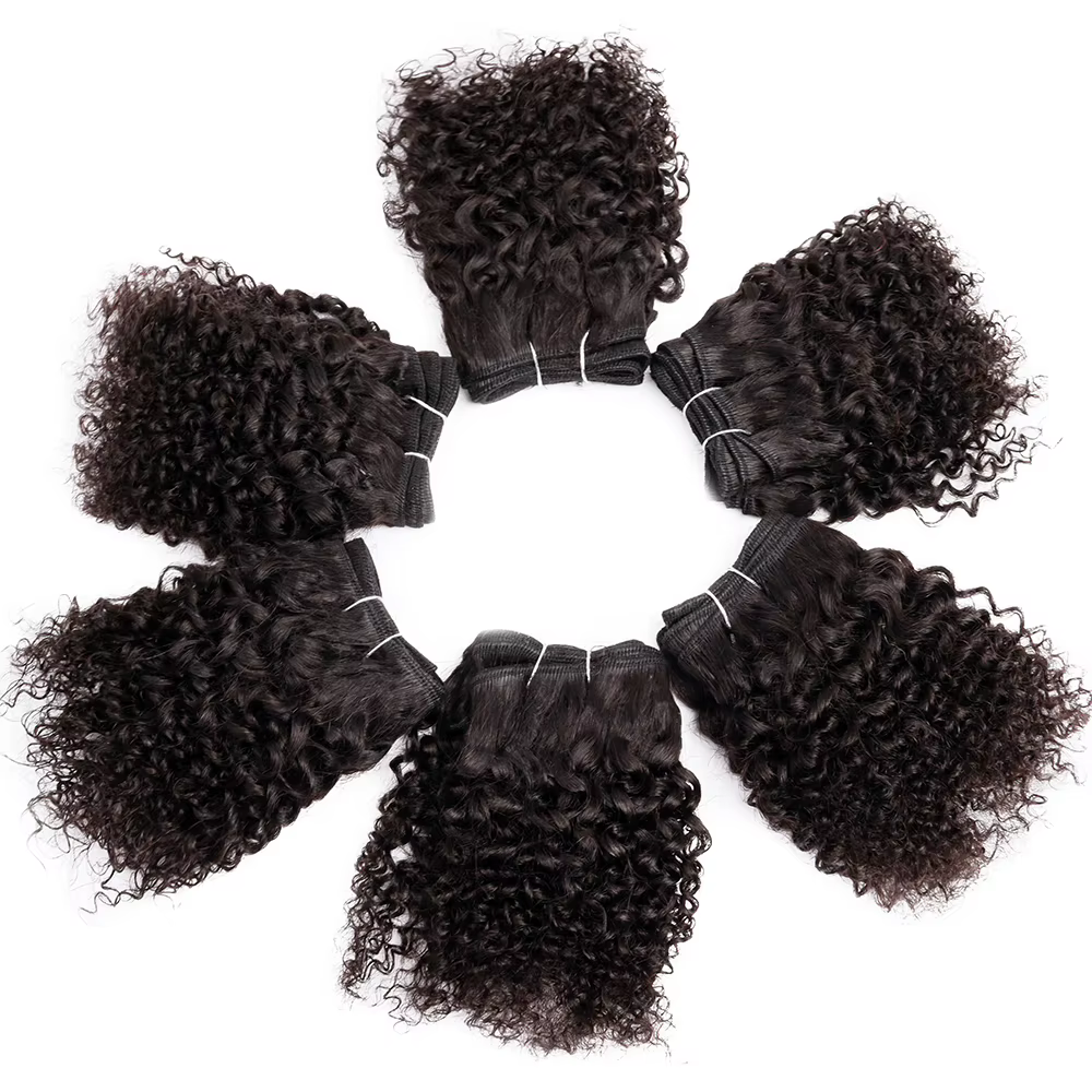 Tissage en lot brésilien naturel crépu bouclé, Extensions de cheveux humains vierges, tissage de fem