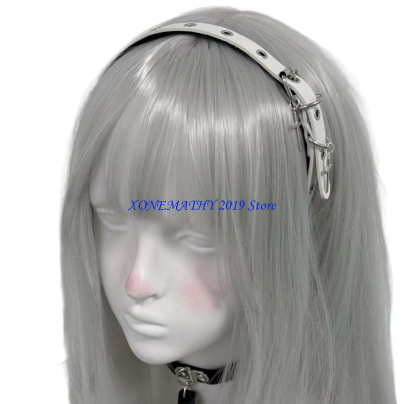 F42F Punk PU croix bandeau Goth PU Look audacieux postiche accessoires Photo