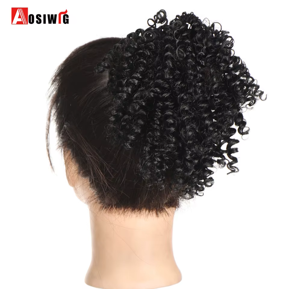 Extensions capillaires synthétiques pour femmes, postiches chignon afro, crépues, courtes, bouclées,