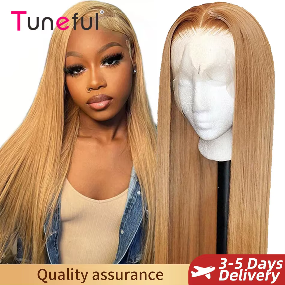 CLAARANCE-Perruque Lace Front Wig naturelle, cheveux humains, blond miel 27 #, rouge bordeaux 99J, 1