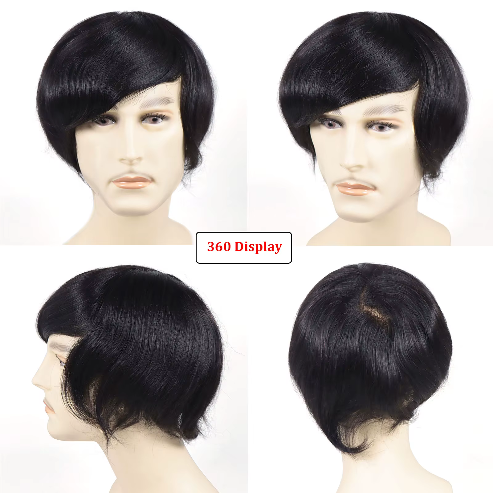 0,08-0,10 mm toupet en PU pleine peau pour hommes perruques de cheveux humains à boucle en V pour ho