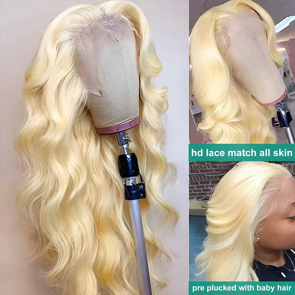 613 perruque de cheveux humains 13X6 vague de corps Blonde Hd dentelle frontale perruque pré-épilée