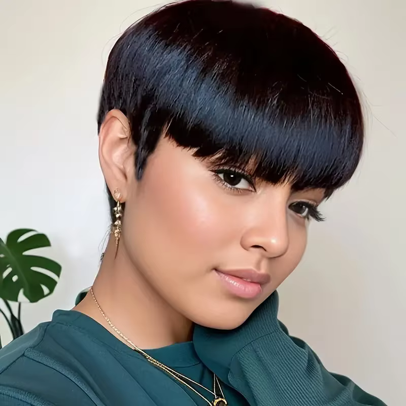 Perruque courte coupe pixie en cheveux humains pour femmes, perruques fabriquées à la machine avec f