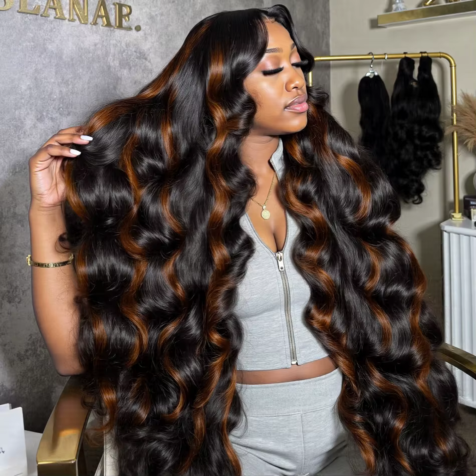 Perruque Lace Front Ombrée avec Mèches, Cheveux Humains, 13x4 HD, Ondulée, Densité 200, Couleur P1B/
