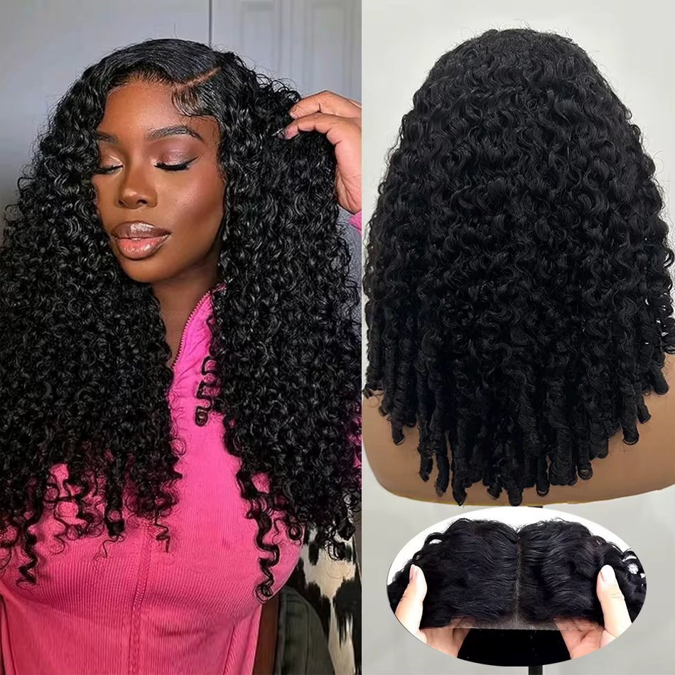Perruque de cheveux humains bouclés birmans 100%, avec extrémités bouclées en spirale, 5x5, sans col