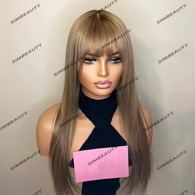 Perruque Lace Front Wig naturelle indienne Remy, cheveux lisses et longs, blond ombré, sans colle, a
