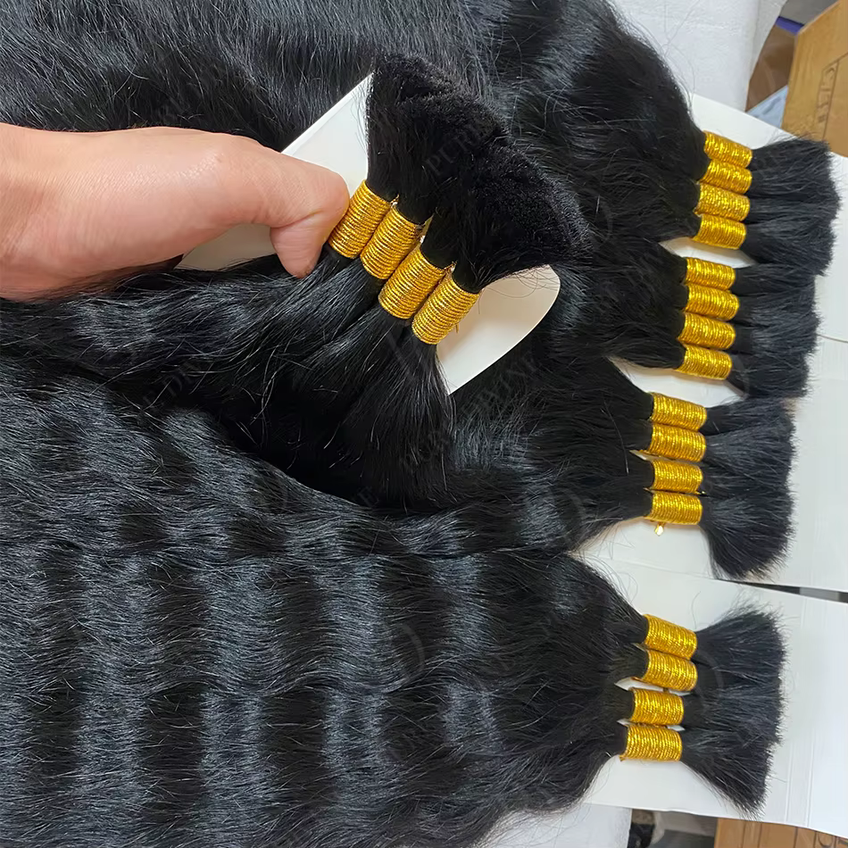 Extension de Cheveux Humains Remy pour Tressage, Accessoire Capillaire Ondulé, Sans Trame, 4 Pièces/