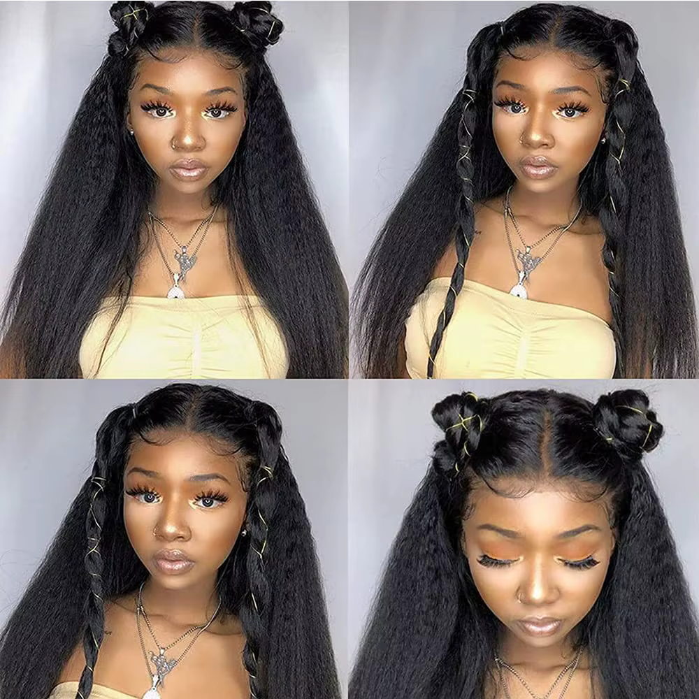 Perruques Lace Front Kinky Straight de 40 pouces en cheveux humains, densité 250%, avec dentelle HD
