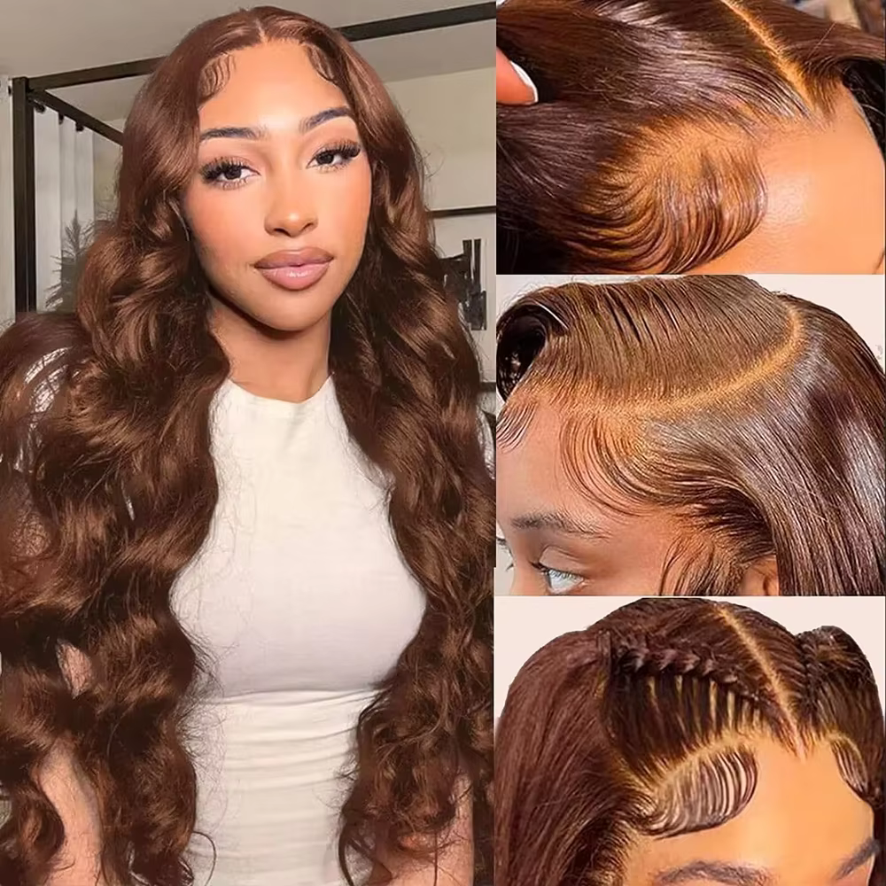13x6 chocolat brun HD dentelle avant perruques de cheveux humains vague de corps perruque de cheveux