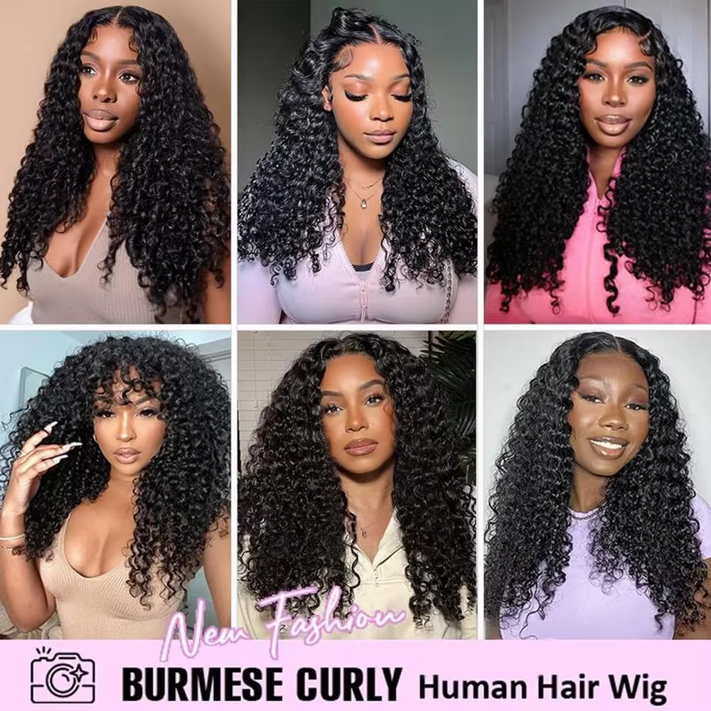 Perruque Lace Front Transparente Bouclée Birmane 7x6, Cheveux Naturels Vietnamiens, Perruques en Che
