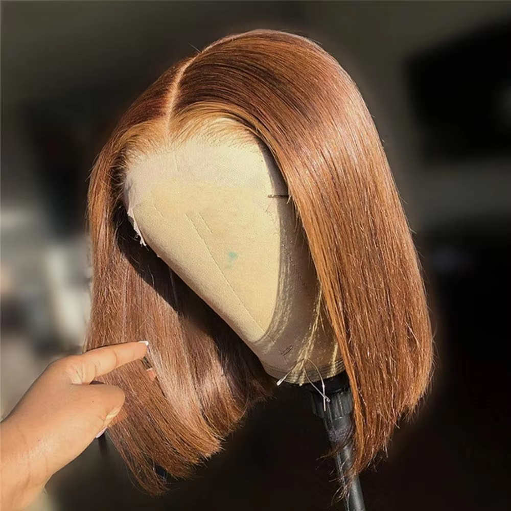 Perruque Bob Sans Colle Marron Chocolat Perruque Couleur 4# Bob 4x4 Perruques Cheveux Humains Sans C