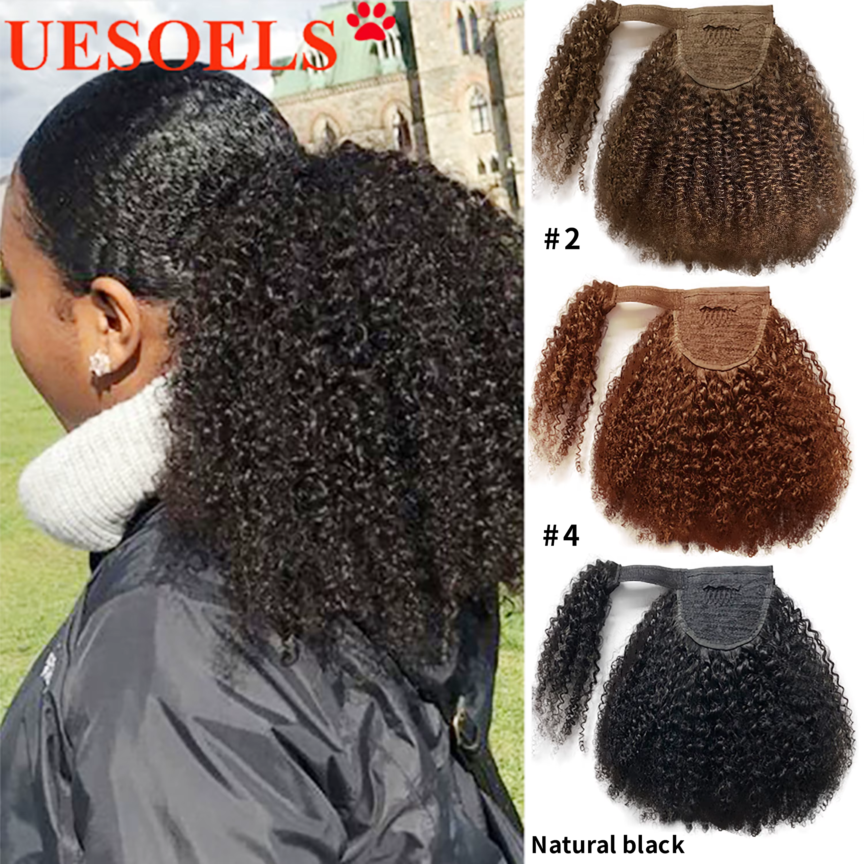 Extension de cheveux naturels brésiliens Remy à enrouler autour de la queue de cheval, 8 à 20 pouces