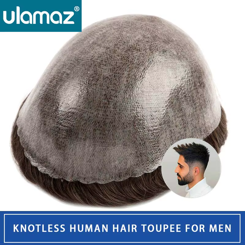 Système capillaire sans nœuds pour hommes, 0.1-0.12mm, Microskin, prothèse capillaire naturelle, tou