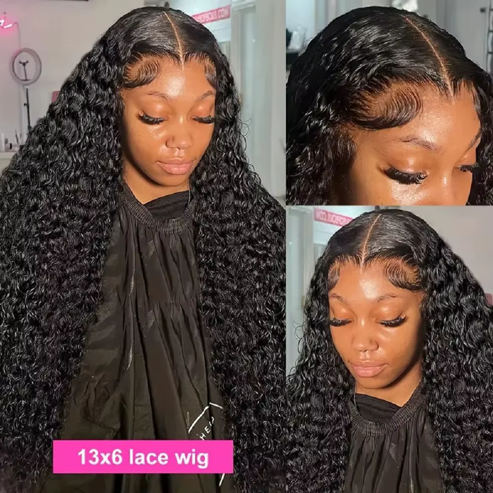 240% densité chocolat brun vague profonde vague d'eau perruque de cheveux humains 32 36 pouces 13x4