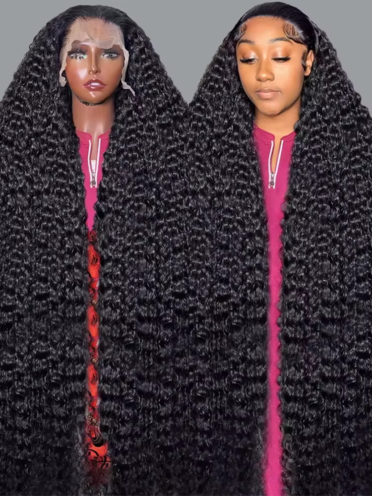 40 46 pouces vague profonde 13x6 13x4 dentelle avant perruque de cheveux humains 200% Remy Curl 360