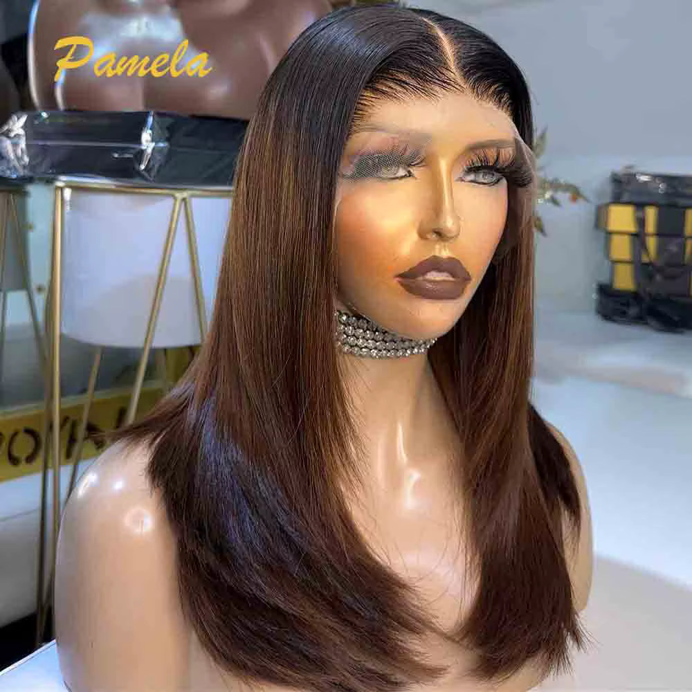 Perruques Bob coupe lutin cheveux humains Ombre couleur marron Bob perruque de cheveux humains 13x6 
