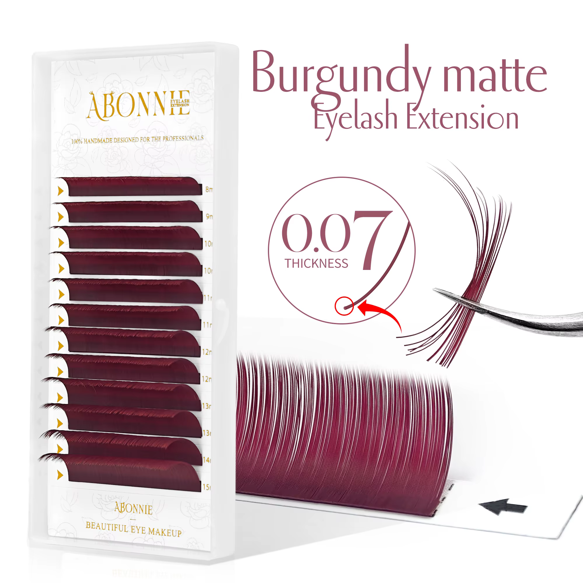 Extensions de cils Abonnie Burgundy Matte Volume 8-15mm, cils individuels classiques, cils artificie