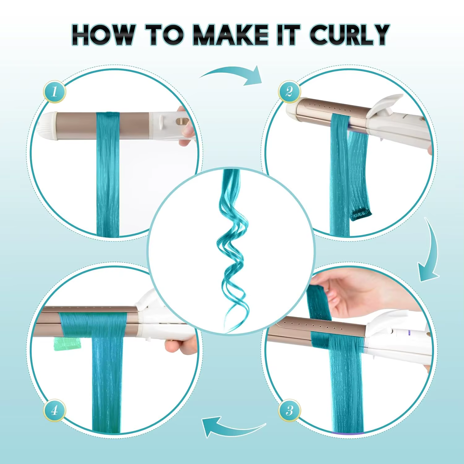 12 pièces Extensions de cheveux bleu sarcelle à clips, Extension de reflets de fête colorés pour enf