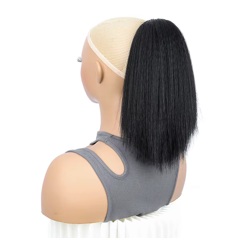 Queue de cheval synthétique courte et droite Yaki de 10 pouces, extension de cheveux avec cordon de