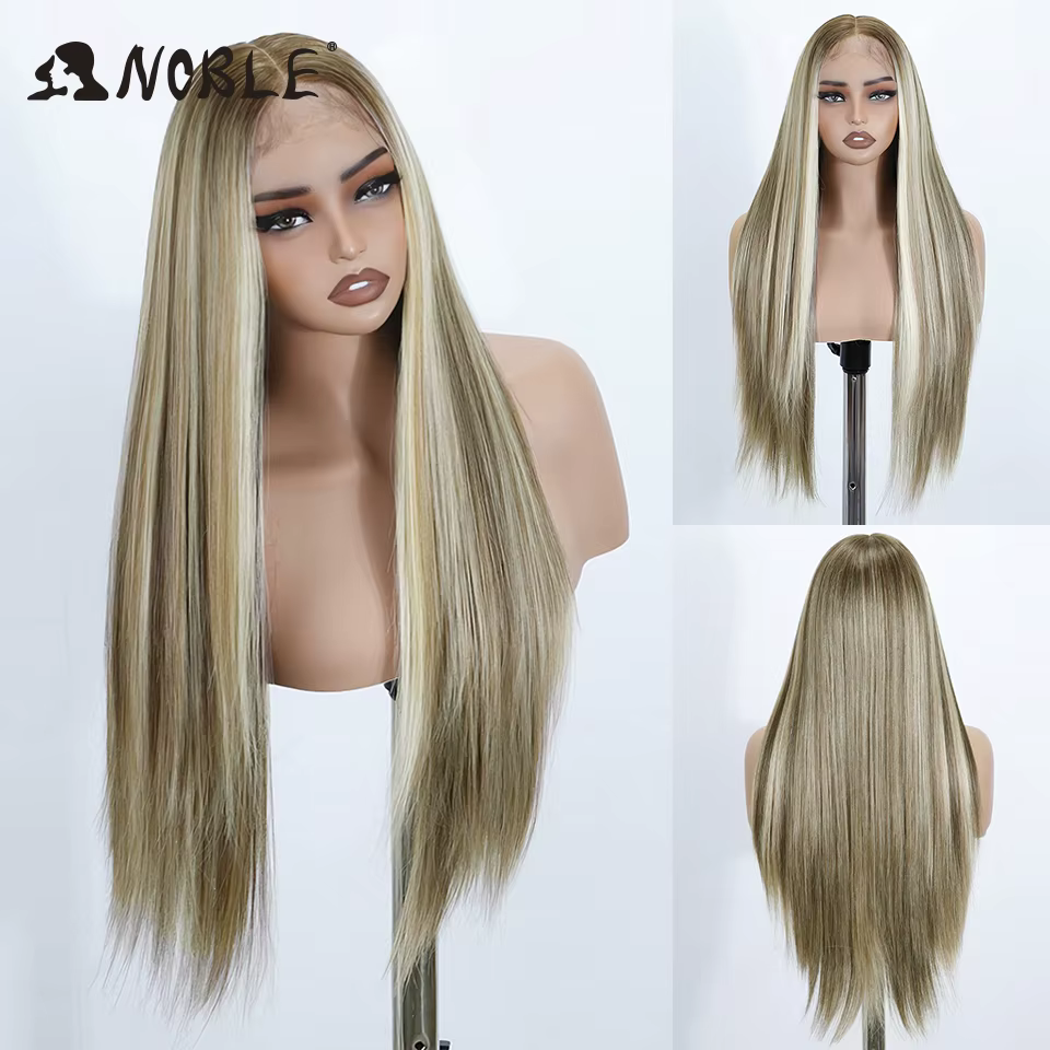 Perruque Lace Front Wig synthétique ombrée blonde-Noble, perruque Lace Front Wig, cheveux de bébé li