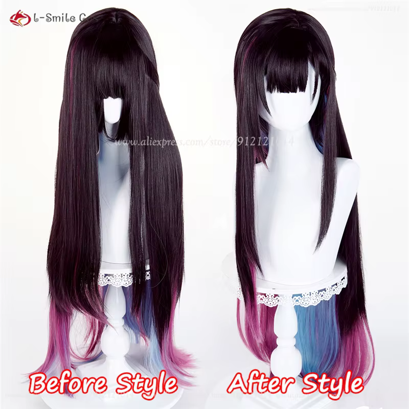 Perruque de Cosplay synthétique Helektra 96cm, perruques noires violettes bleues pour femmes Hallowe