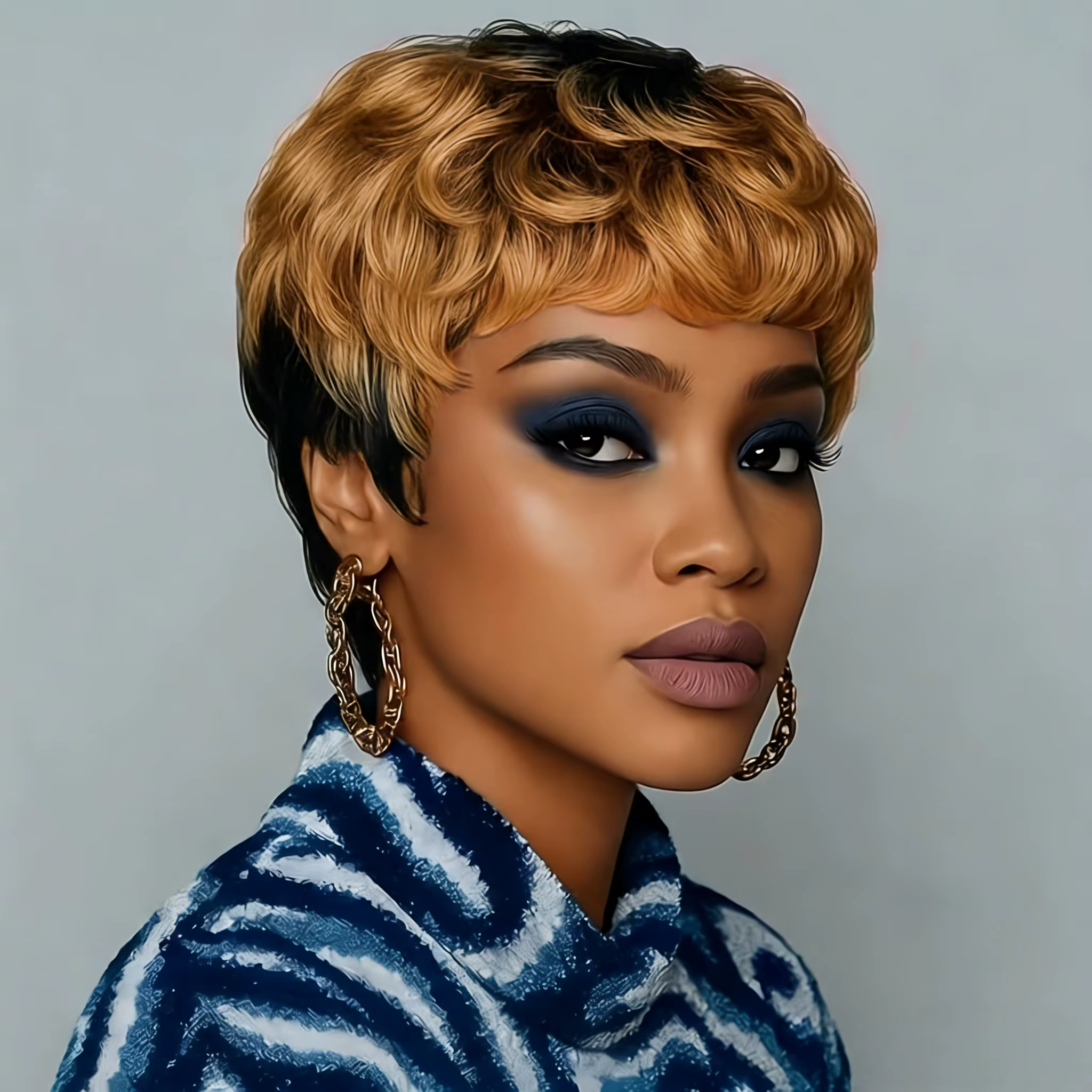 Perruque Pixie Cut en cheveux humains bouclés ondulés avec frange, entièrement fabriquée à la machin