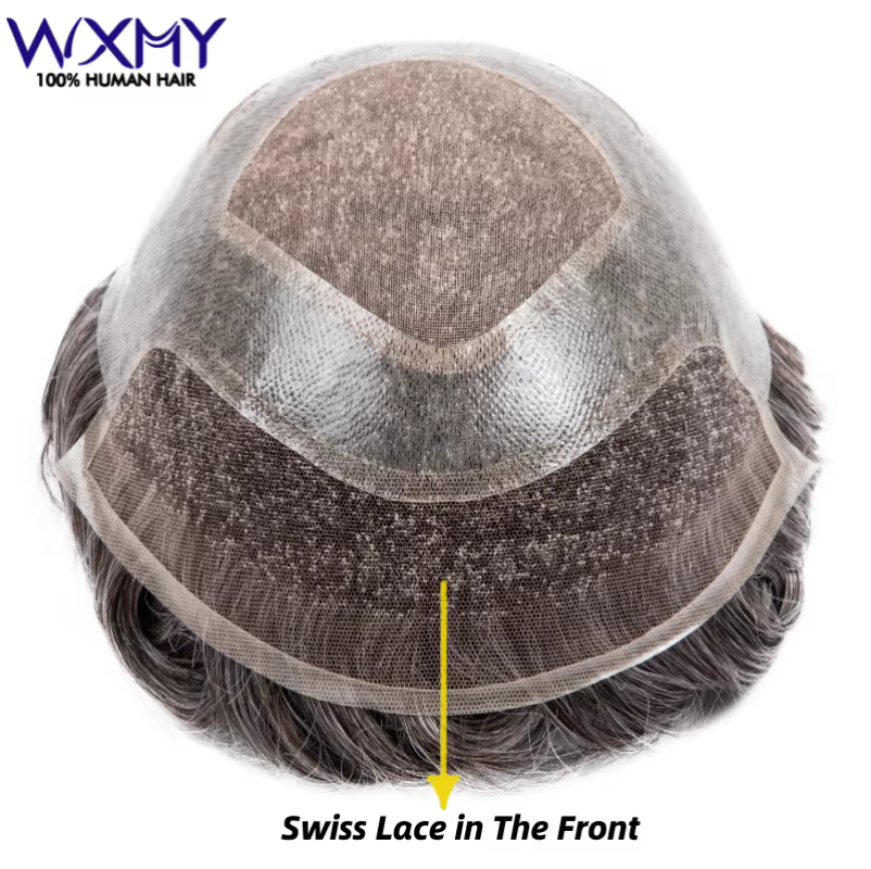 Toupet hommes perruque mâle cheveux prothèse Versalite Mono & Pu avec suisse dentelle avant 100% per