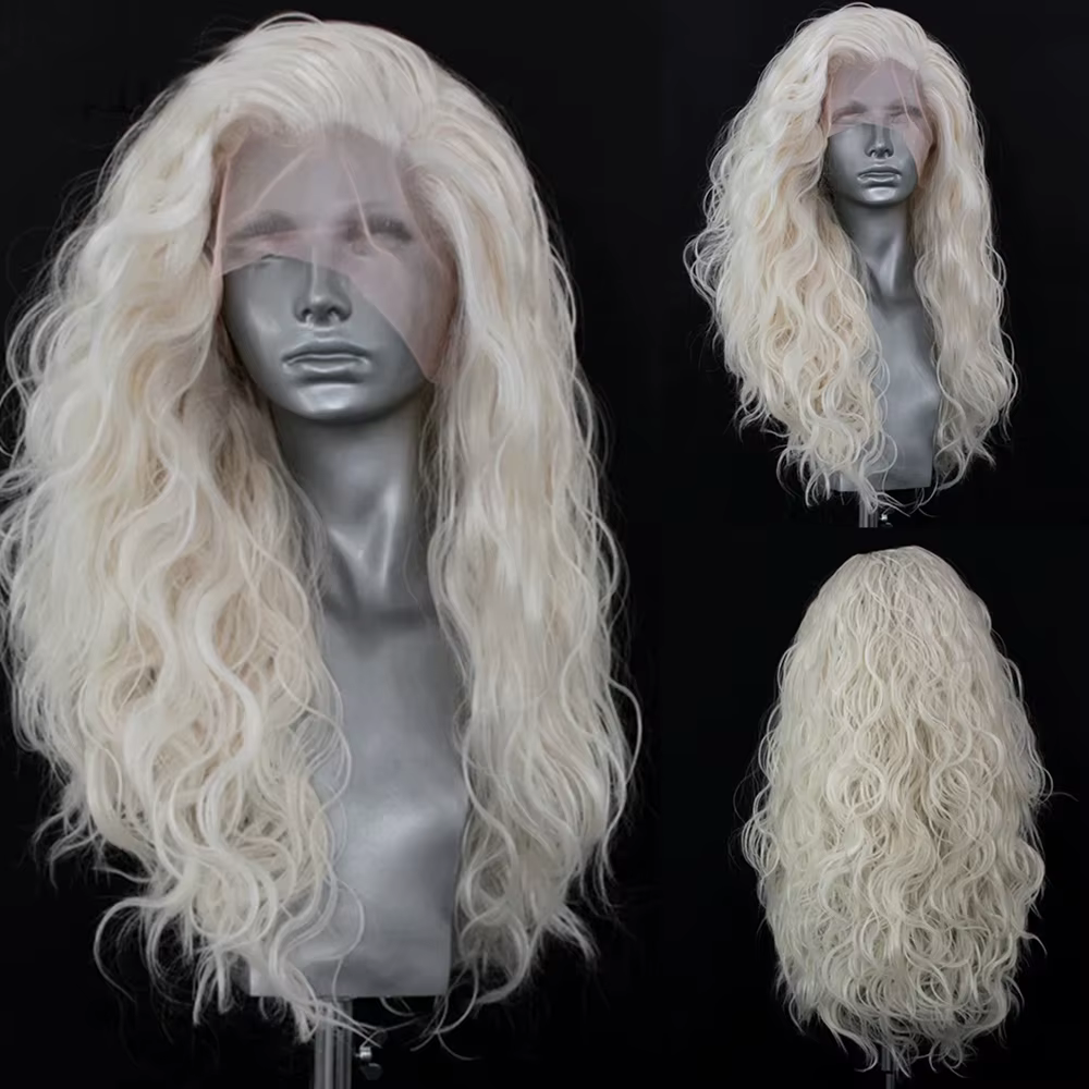 AIMEYA Blonde dentelle perruques pour femmes synthétique dentelle avant perruque cheveux blancs dent