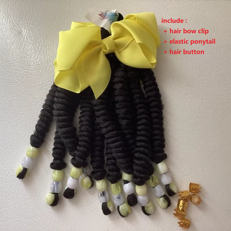 Ensemble de queue de cheval tressée de perles, 2 paquets Extension de tresse synthétique bouclée ave