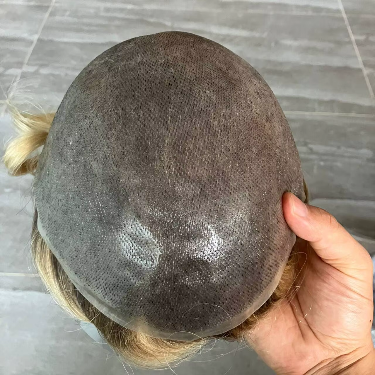Perruque pour homme 100% cheveux humains Ombré Brun Miel, Système de prothèse capillaire, Ligne de c