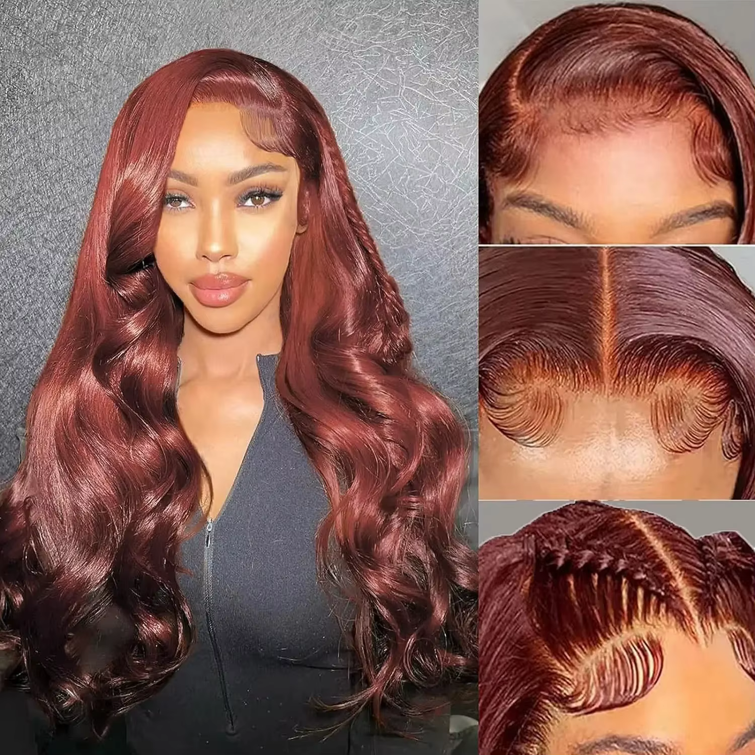 Perruque Lace Frontale 13x6 Marron Rougeâtre, Cheveux Humains Ondulés 30-40 Pouces, Perruque Lace Fr