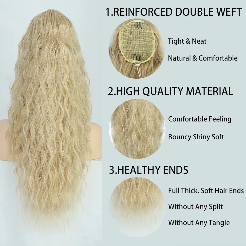 Extension de cheveux queue de cheval ondulée longue bouclée pour femmes postiche queue de cheval syn