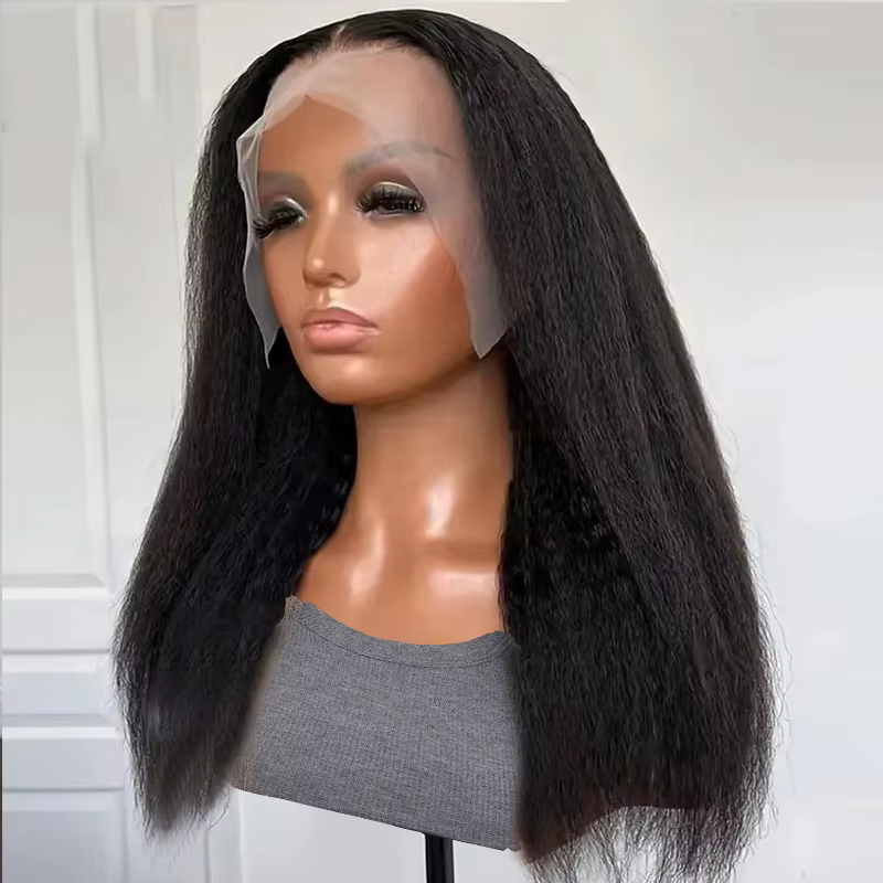 Perruque Lace Front Wig synthétique Yaki noire, 30 pouces, densité 180, perruque lisse et crépue dou