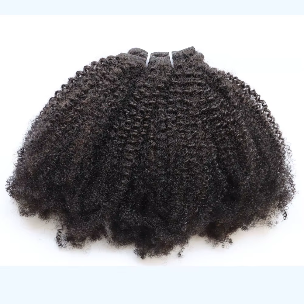 KPLYGDG réel 4C Afro crépus bouclés Extensions de cheveux humains Clips en naturel noir vierge Remy 