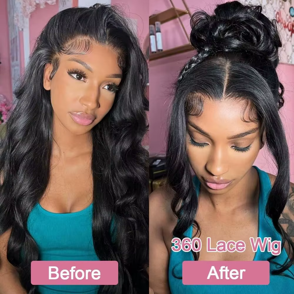 Perruque Lace Front Wig Body Wave 360 HD, cheveux naturels, pre-plucked, 12A, sans colle, vierge bré