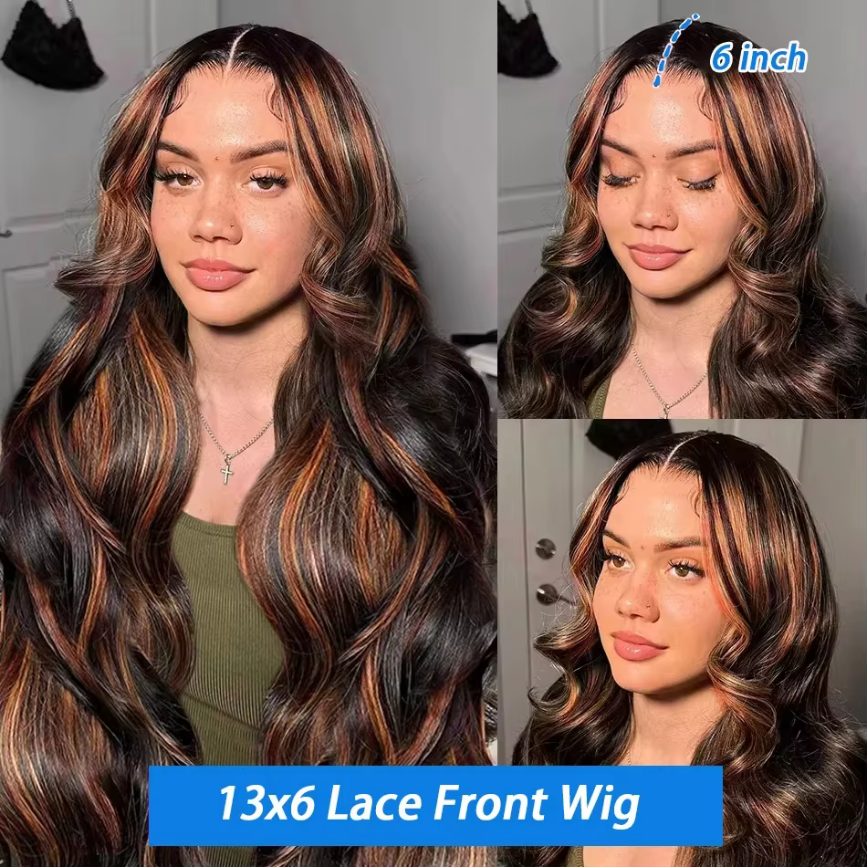 Perruque en cheveux humains ondulés avec mèches ombrées, dentelle HD 13x4, bouclée, couleur 1B/30 No