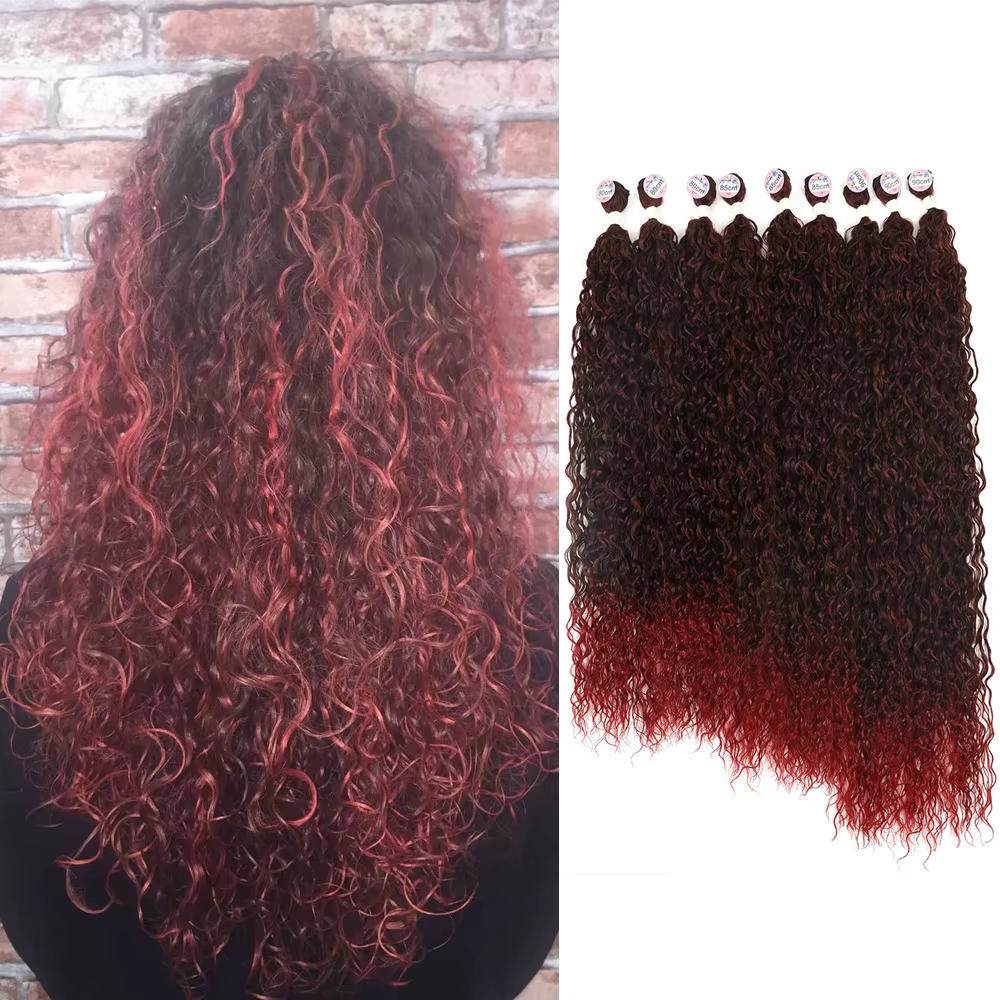 Tissage en Lot Synthétique Bouclé et Crépu pour Femme, Extensions Capillaires sulf, 80, 85, 90cm, 30