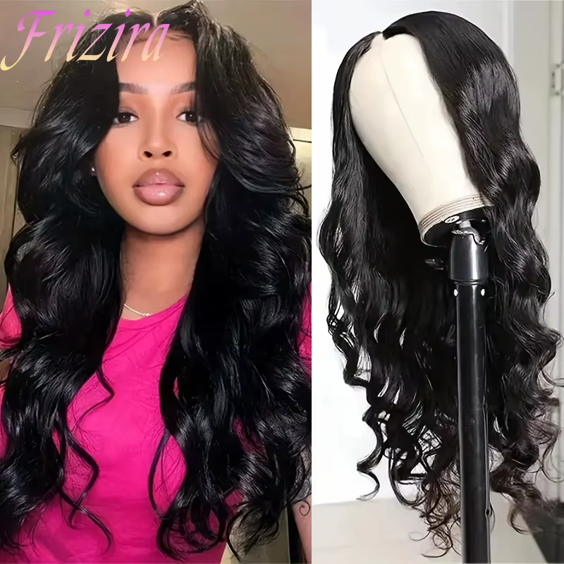 Vague de corps V partie perruques cheveux humains 250% densité pour les femmes pleine tête pince en 
