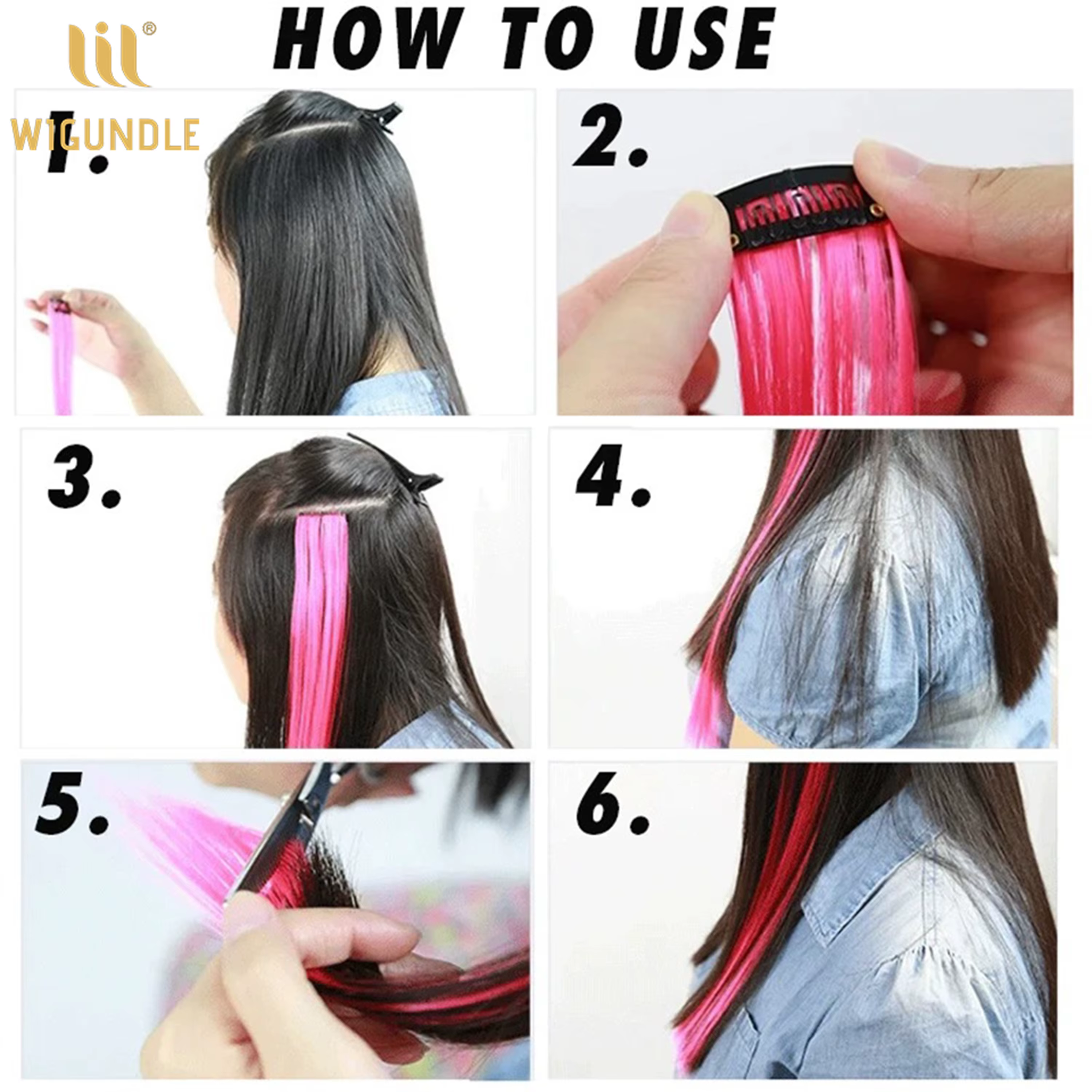 Extensions de cheveux synthétiques longues et droites de 22 pouces, à clipser, résistantes à la chal