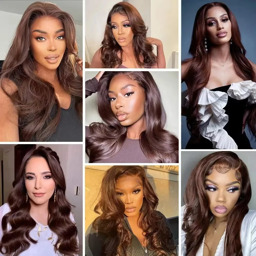 Perruque Lace Frontale 13x4 Body Wave Marron Chocolat HD 220 Densité, Perruques Frontales 13x6 Brési