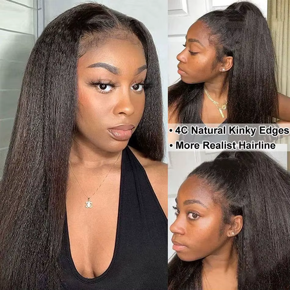 Perruque Brésilienne Naturelle Sans Colle, Cheveux Crépus Lisses, Afro, HD, 13x4, 250%, 30/34 Pouces
