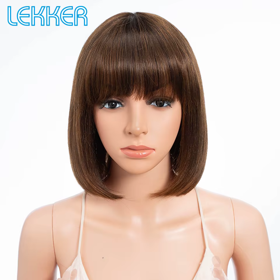 Lekker Ombre brun court droit Bob 100% perruque de cheveux humains avec frange pour les femmes brési
