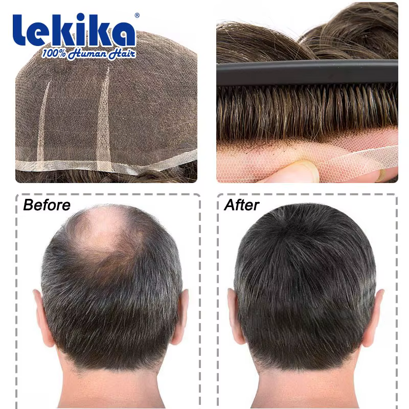 AIR-Lace hommes capillaire prothèse pleine dentelle toupet Ultra délicat 100% naturel système de che
