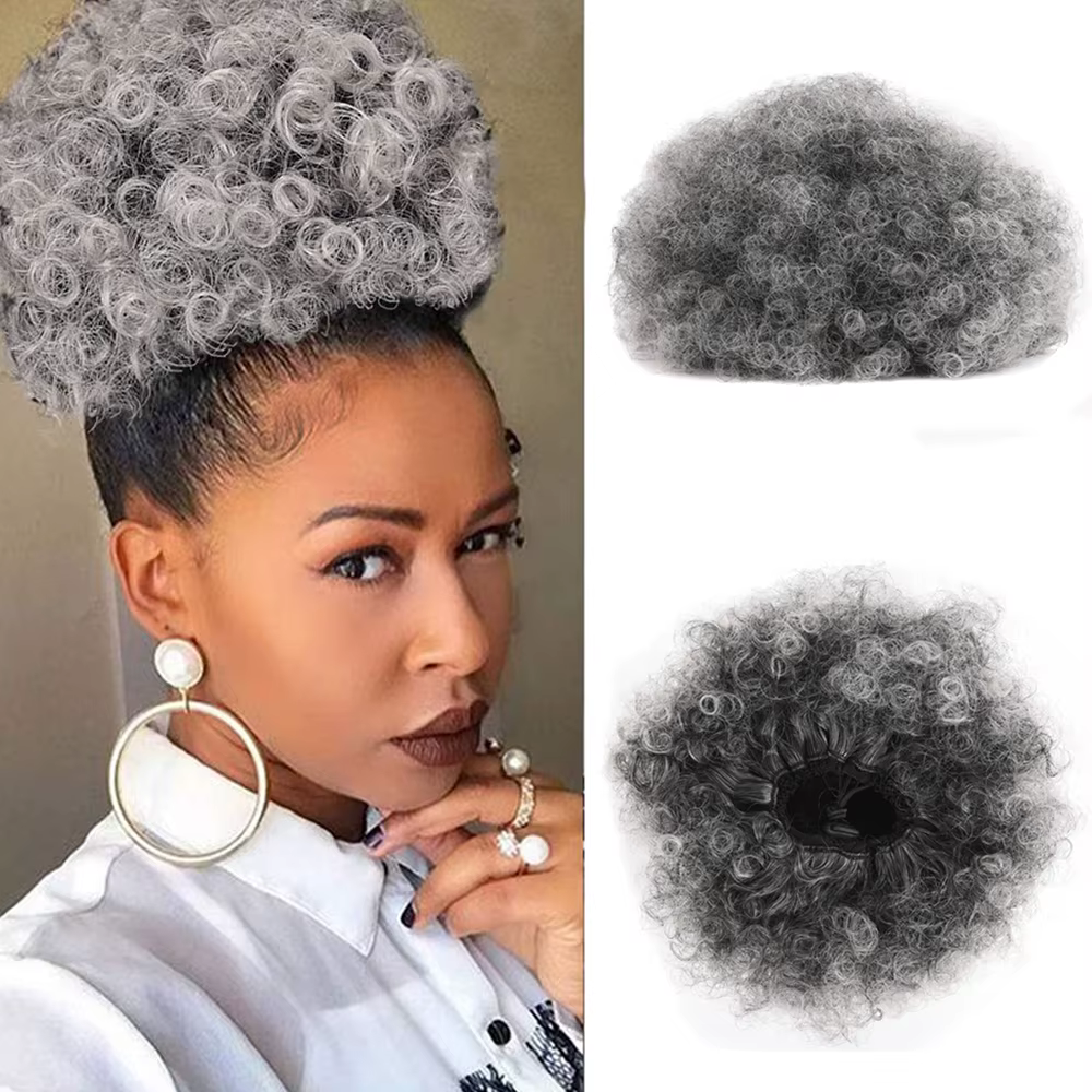 Synthétique grande Afro bouffée cordon queue de cheval crépus bouclés chignon postiche afro-américai